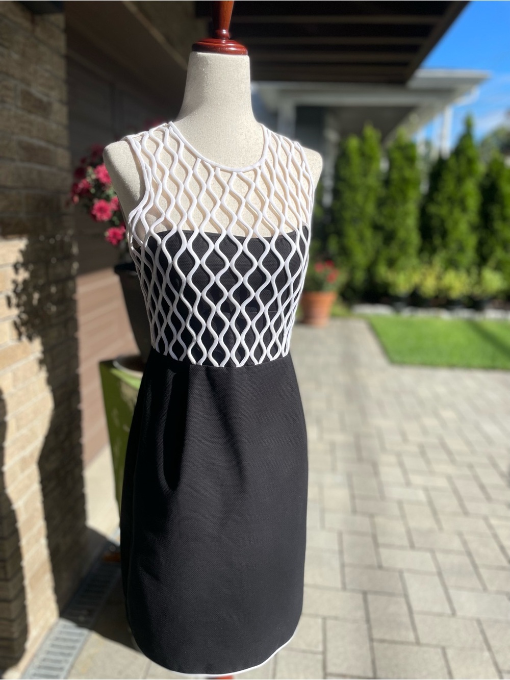 Diane Von Furstenberg Black Dress with White Lattice Bodice